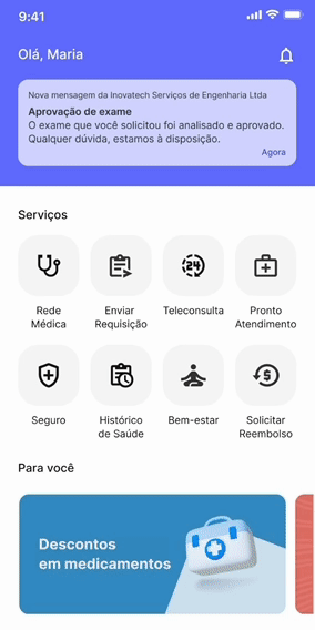 Tela inicial do app da exmed