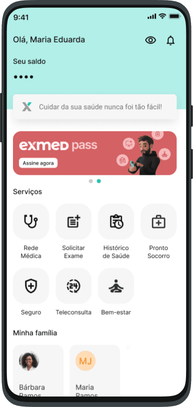 Tela inicial do app da exmed